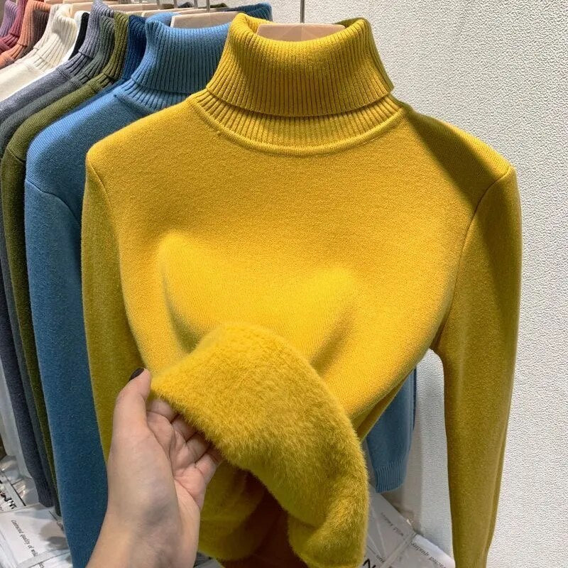 Pull à col roulé doublé de velours pour femme