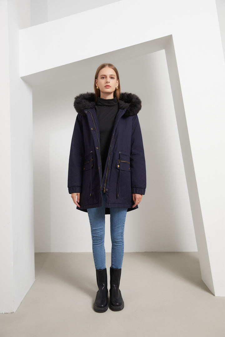 Sara - Manteau Parka Femme Mi-long avec Col en Fourrure Chic