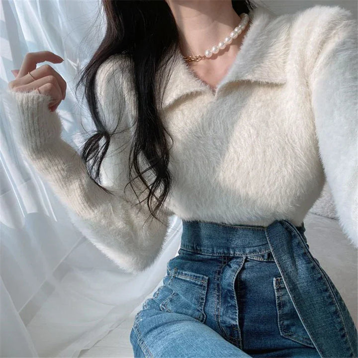 Lore - Pull en peluche avec col et manches longues