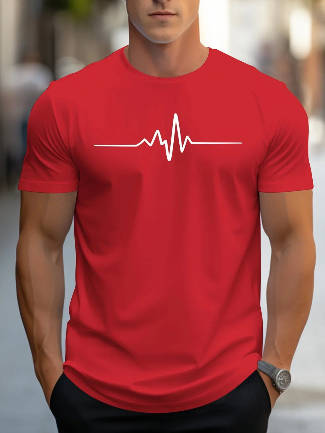 T-shirt homme slim-fit à manches courtes avec impression de battements de cœur