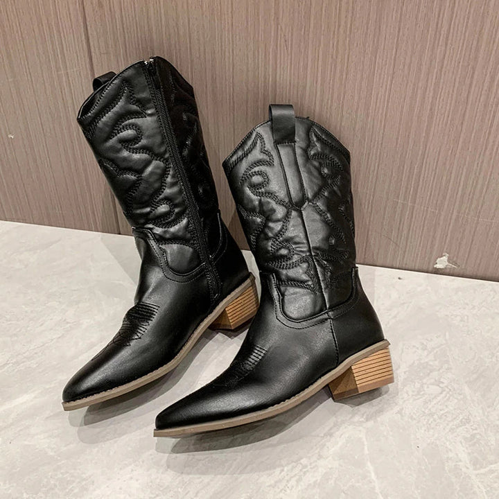 Wendy - Bottes de cow-boy rétro avec fermeture éclair sur le côté