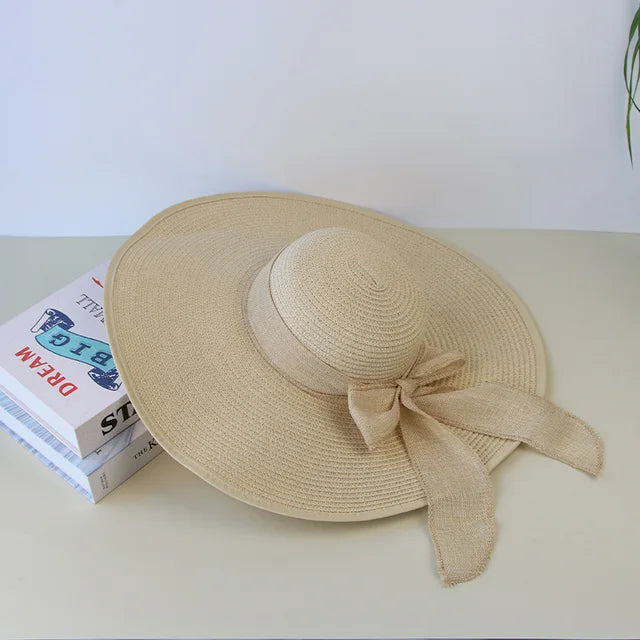 Chapeau de paille d'été femme bowknot