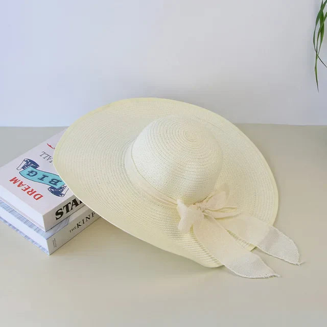 Chapeau de paille d'été femme bowknot