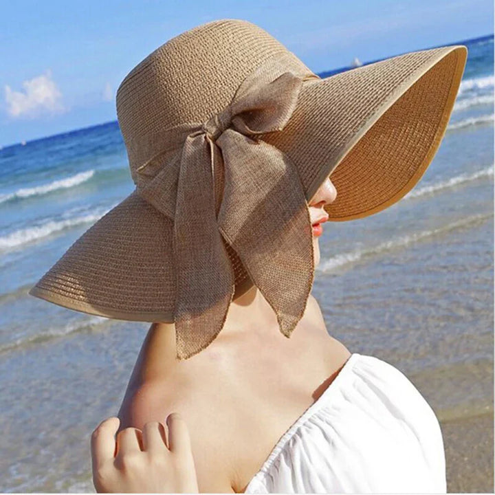 Chapeau de paille d'été femme bowknot