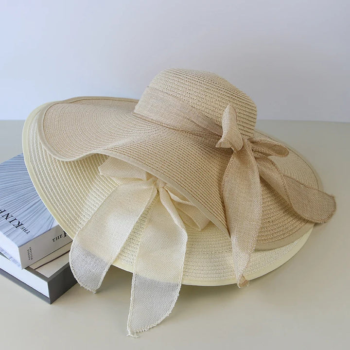 Chapeau de paille d'été femme bowknot