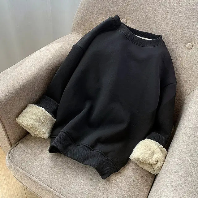 Marie - Confortable sweat-shirt contrasté à col rond et doublure polaire
