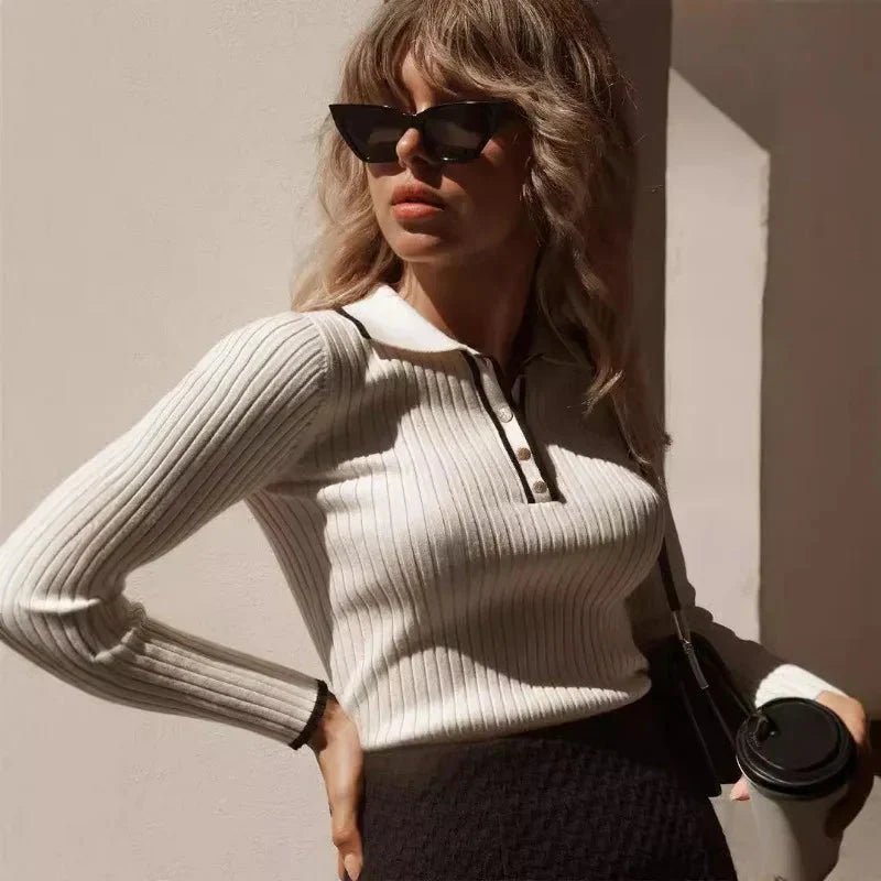 Pull en maille fine à col classique pour femme - Évanie