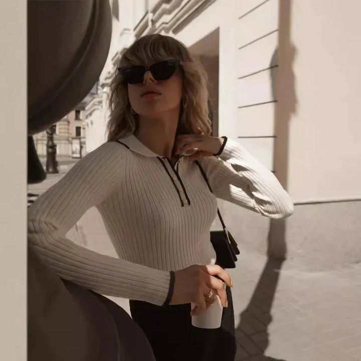 Pull en maille fine à col classique pour femme - Évanie