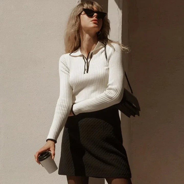 Pull en maille fine à col classique pour femme - Évanie