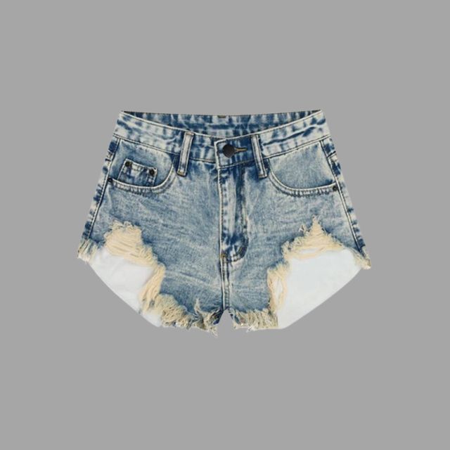 Lunaa - Short en denim délavé avec détails de franges