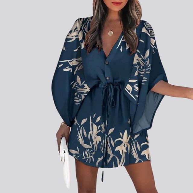 Giselle - Robe chemise boho à col en V et imprimé floral