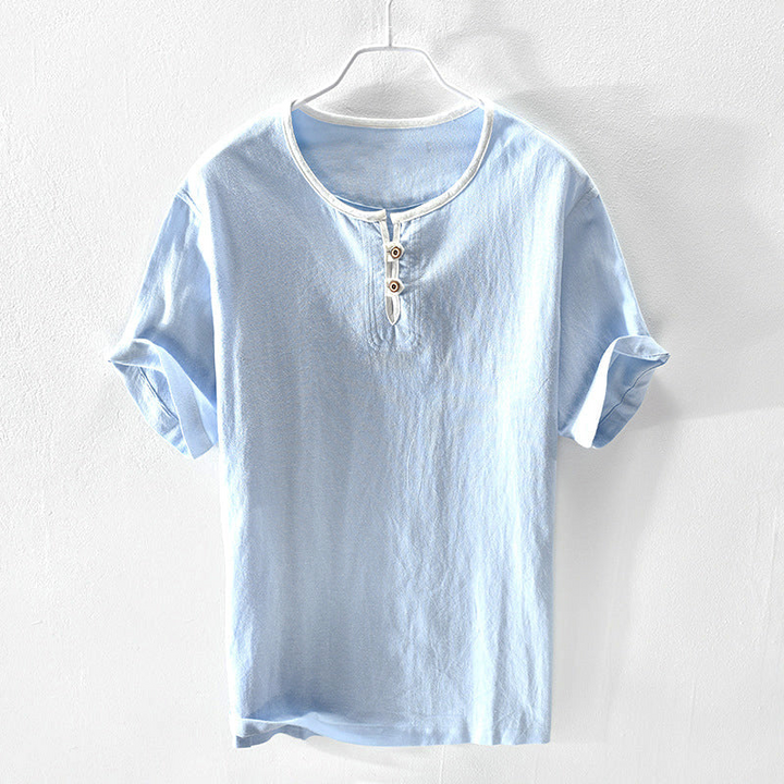 Garrett - T-shirt Henley en coton et lin