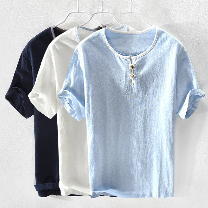 Garrett - T-shirt Henley en coton et lin