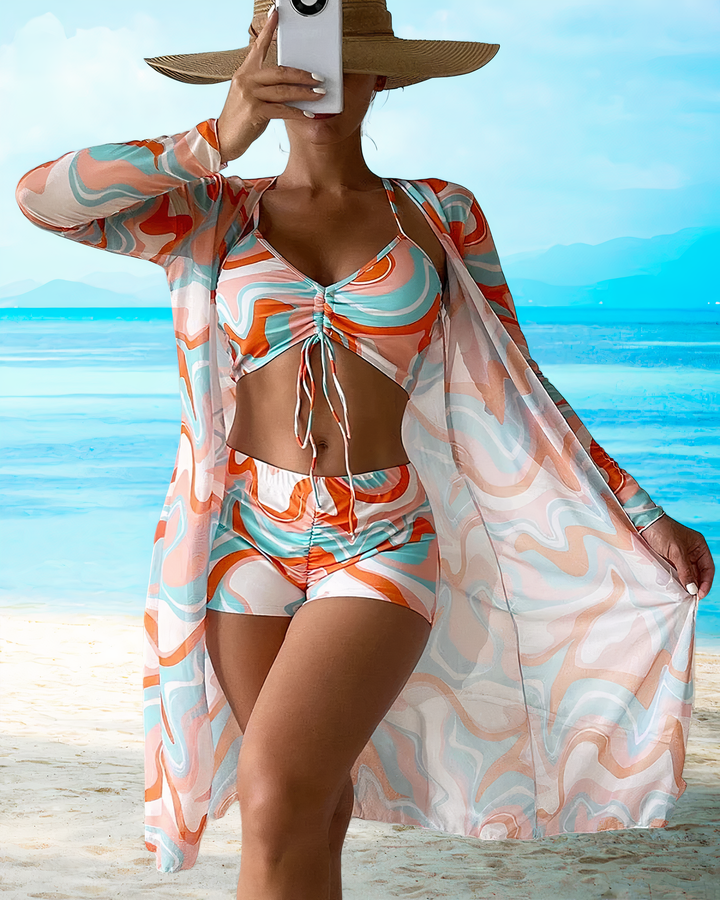 YEVA - Ensemble bikini bandage taille haute avec cover up