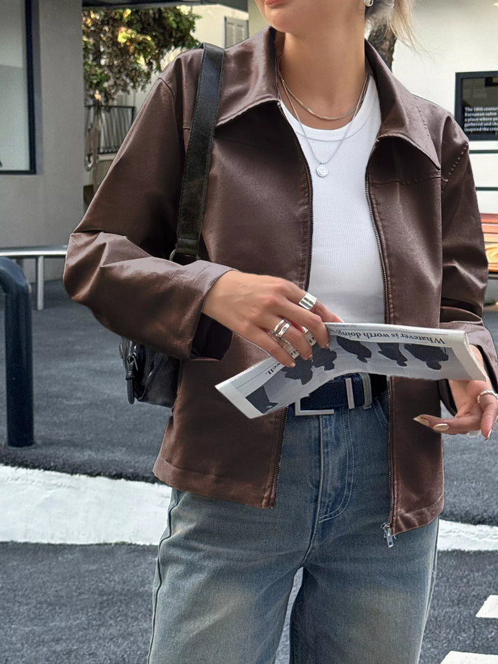 Veste effet cuir pour femme avec fermeture éclair sur le devant - Kendra