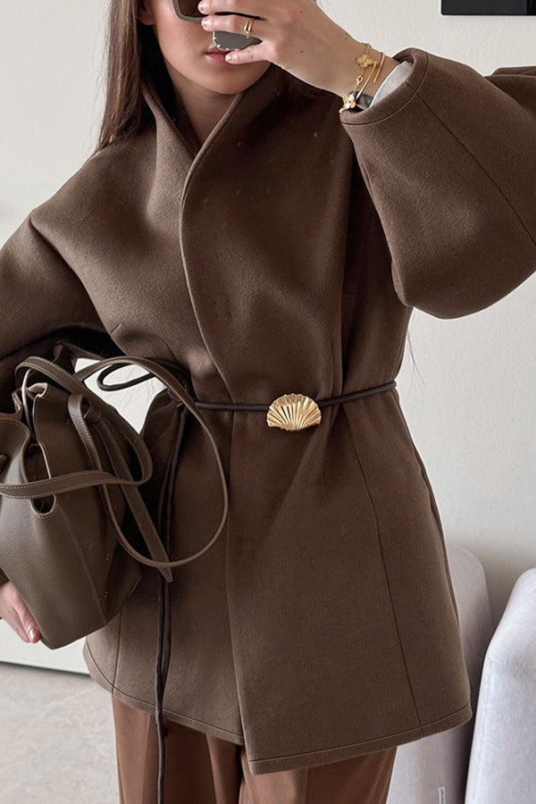 Manteau croisé en laine pour femme avec ceinture fine - Zanya