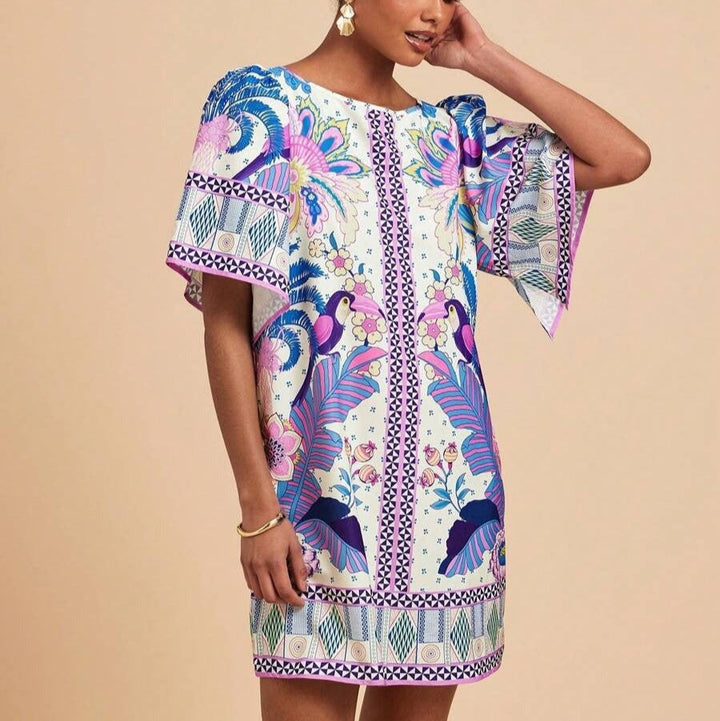 Robe courte à imprimé floral de style ethnique pour femmes - Nayeli