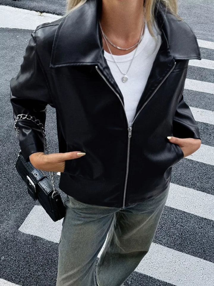 Veste effet cuir pour femme avec fermeture éclair sur le devant - Kendra