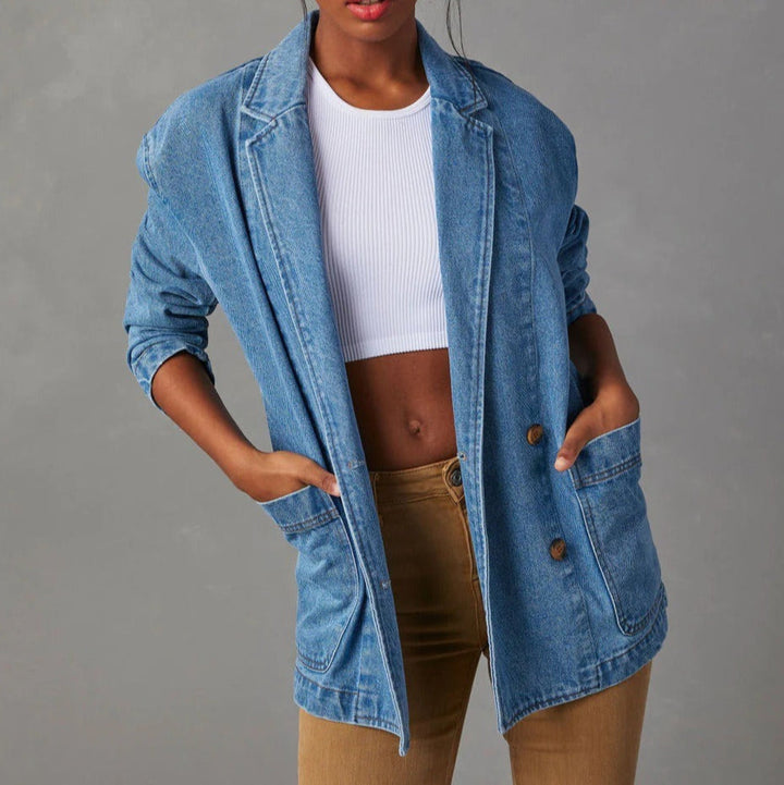 Veste de style blazer en denim délavé pour femme - Yalina