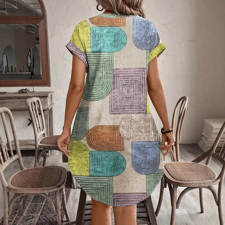Robe courte pour femme, imprimé géométrique, style décontracté - Marta