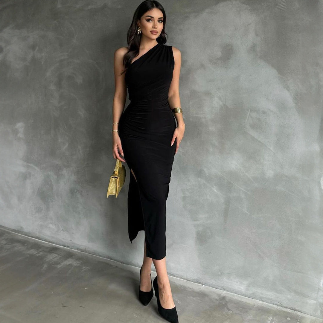 Robe sans manches avec fente latérale noire - Alessia