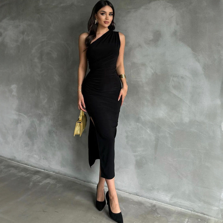 Robe sans manches avec fente latérale noire - Alessia