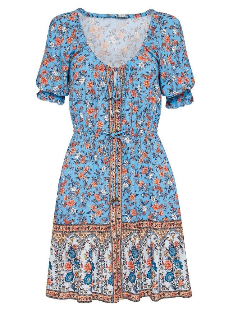 Jenell Mini-robe de paysan avec laçage