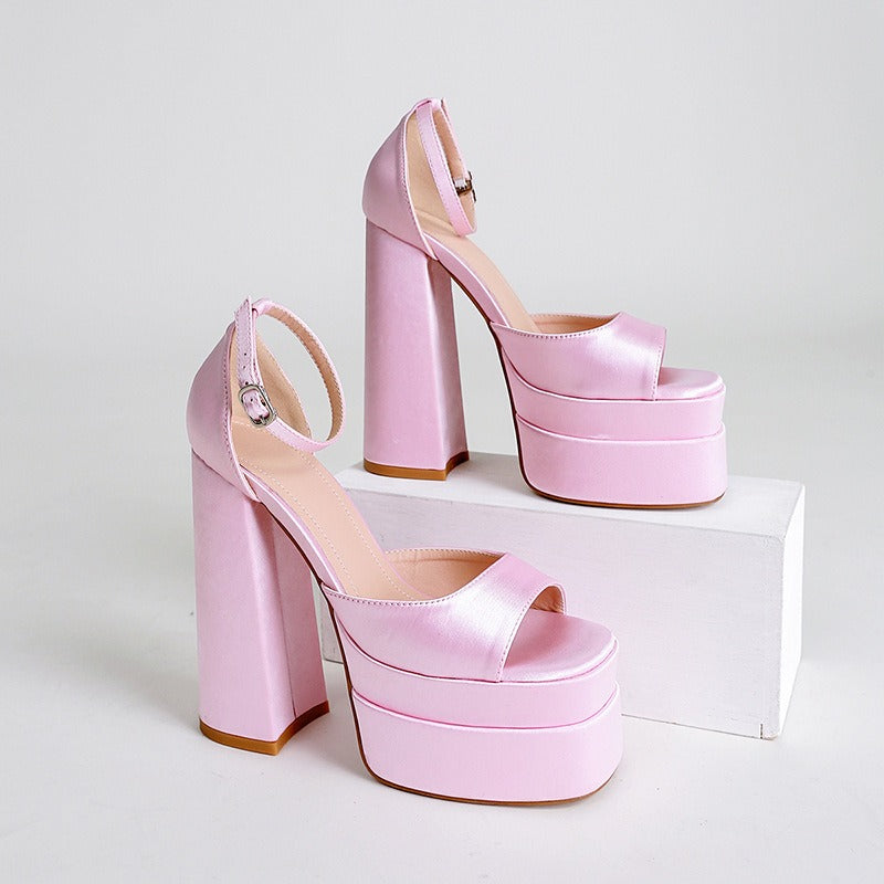 Sandales à talons larges en satin pour femmes - Valeria