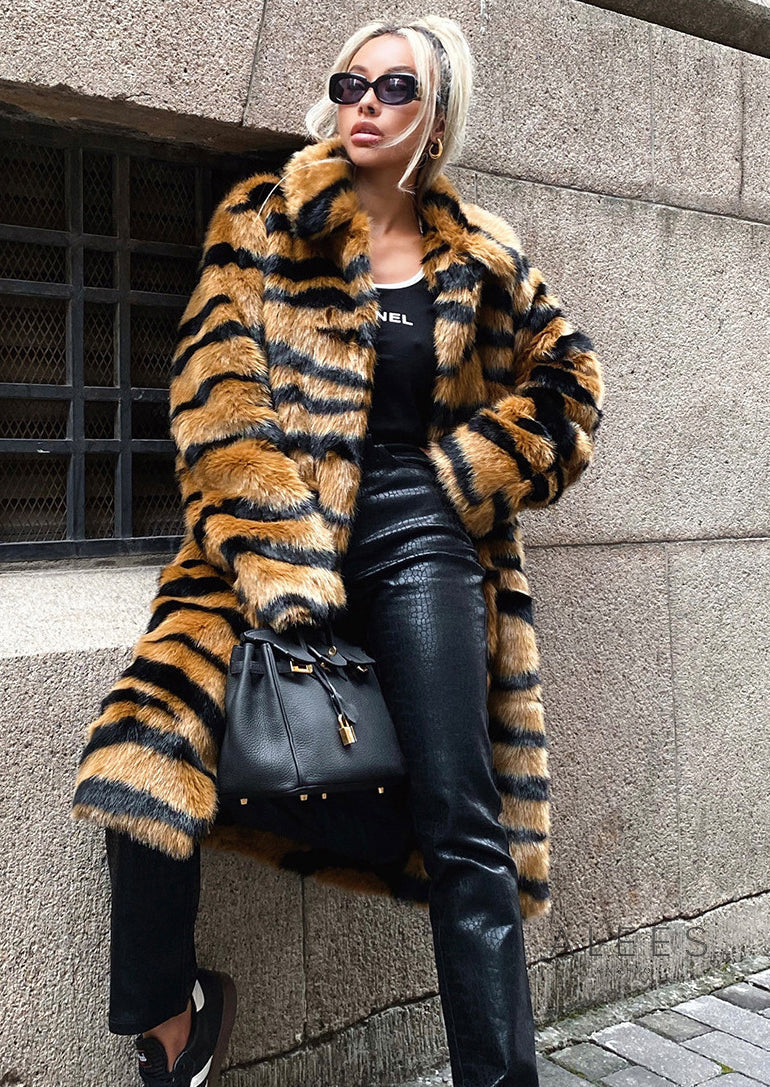 Manteau long à effet de fausse fourrure et imprimé animalier pour femme - Brisa