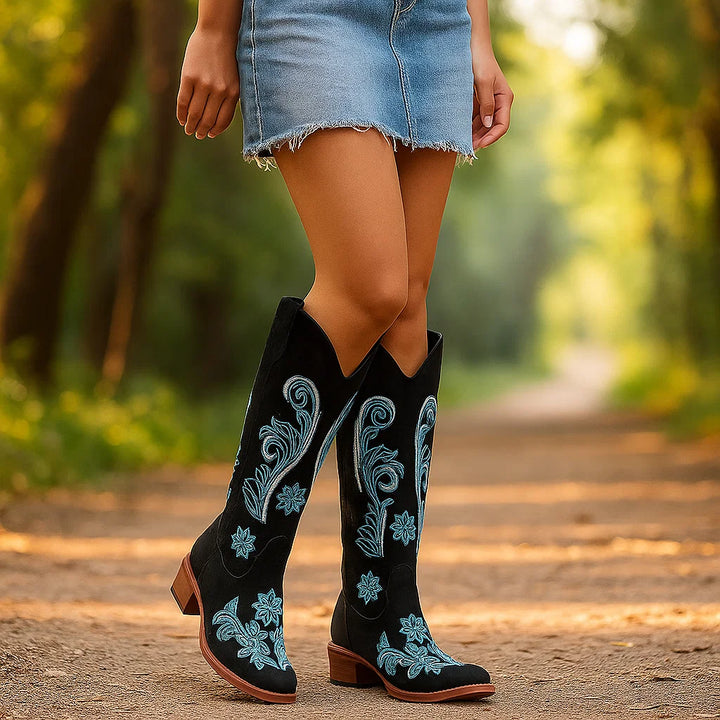 Bottes hautes pour femmes brodées style cow-boy - Mariela