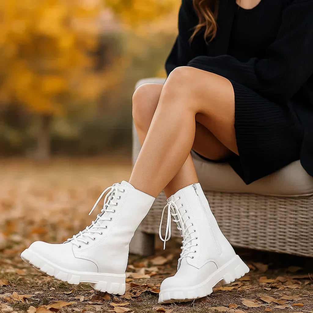 Bottes à lacets pour femmes, style militaire, semelle épaisse - Daniela