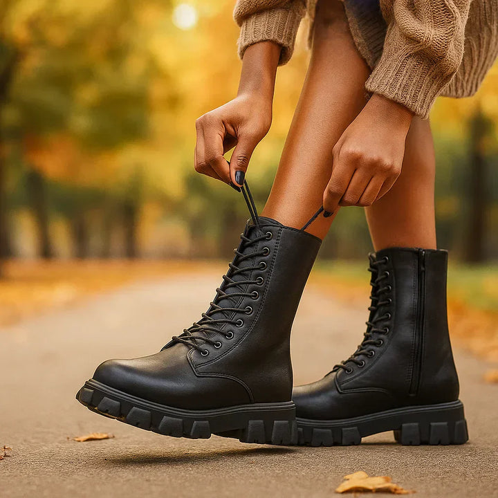 Bottes à lacets pour femmes, style militaire, semelle épaisse - Daniela