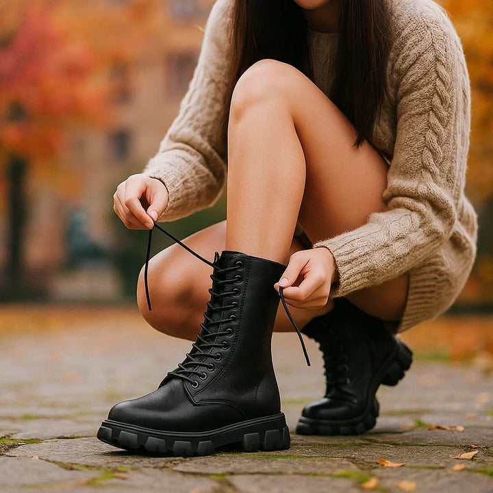 Bottes à lacets pour femmes, style militaire, semelle épaisse - Daniela