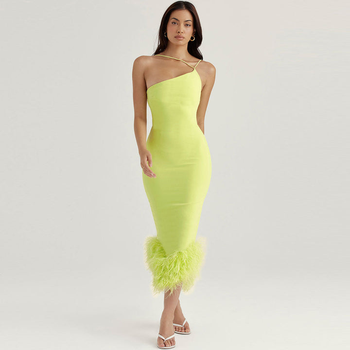 Angelina - Robe slim asymétrique dos nu