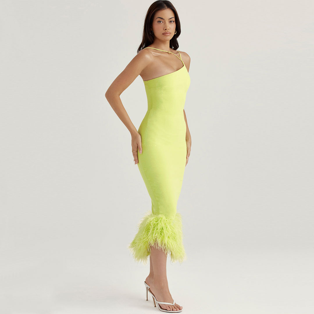 Angelina - Robe slim asymétrique dos nu
