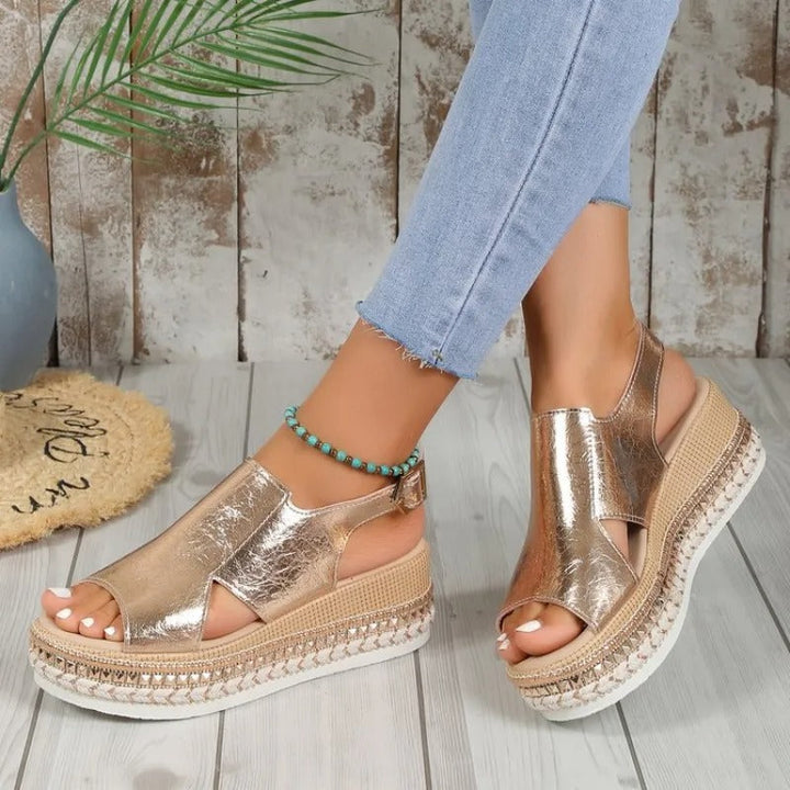 Sandales à talon compensé tressé pour femmes - Bleu clair