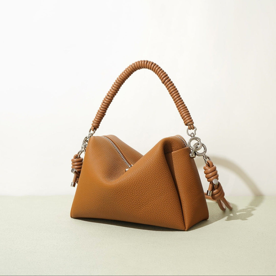 Sac à bandoulière en cuir véritable pour femme avec poignée tressée design moderne - Mireya