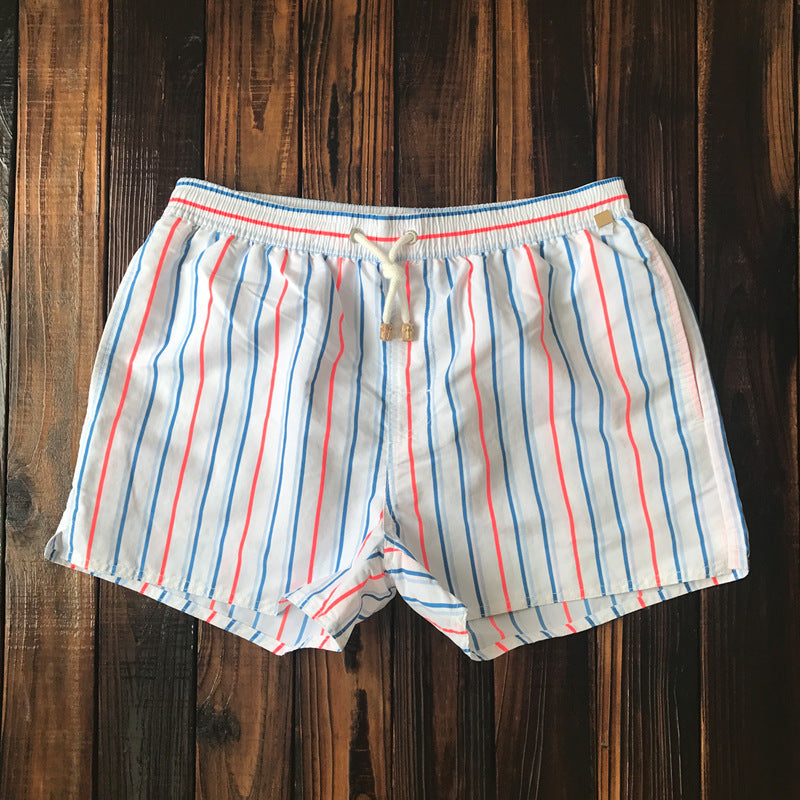 Maillot de bain homme court à rayures verticales bleu et blanc - Oceanix