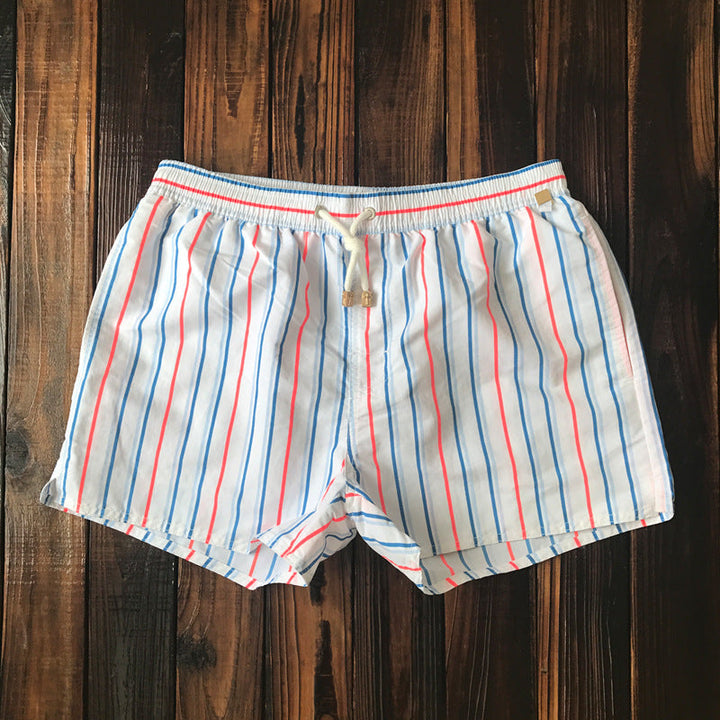 Maillot de bain homme court à rayures verticales bleu et blanc - Oceanix