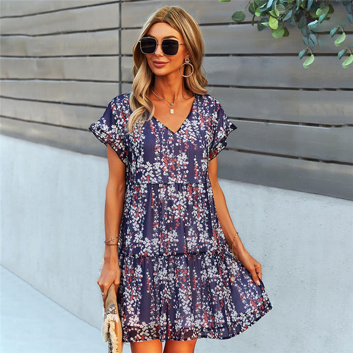 Robe courte en mousseline de soie imprimée pour femmes - Lorena