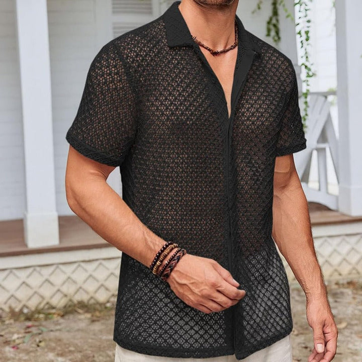 Chemise homme en tissu ajouré à manches courtes dans un style estival - Marco