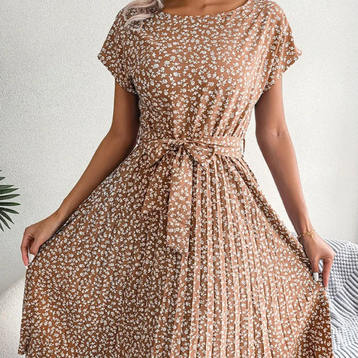 Robe midi à fleurs plissées pour femmes, style décontracté - Julieta