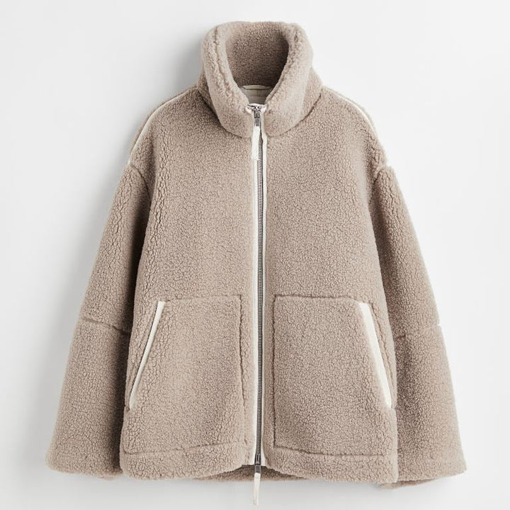 Manteau en peluche à fermeture ample sur le devant pour femmes, avec revers structuré - Eirene