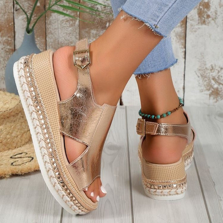 Sandales à talon compensé tressé pour femmes - Bleu clair