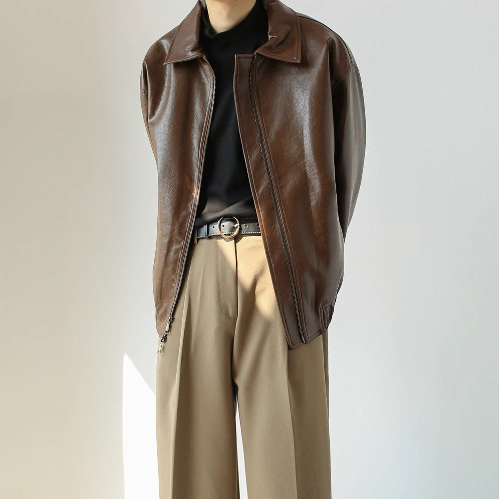 Veste courte en cuir avec fermeture éclair pour hommes - Emar