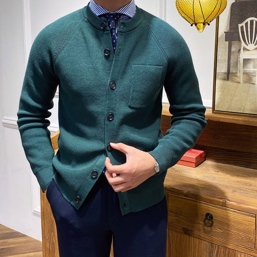 Cardigan à col rond en tricot serré de qualité supérieure pour hommes - Darien