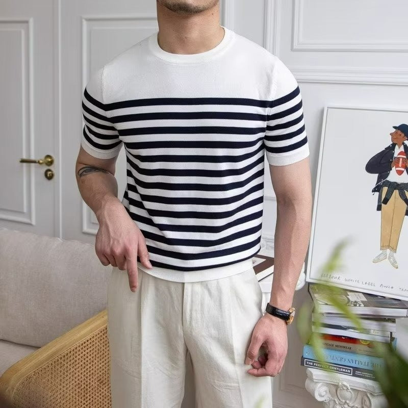 T-shirt homme en maille rayée de style classique - Mateo
