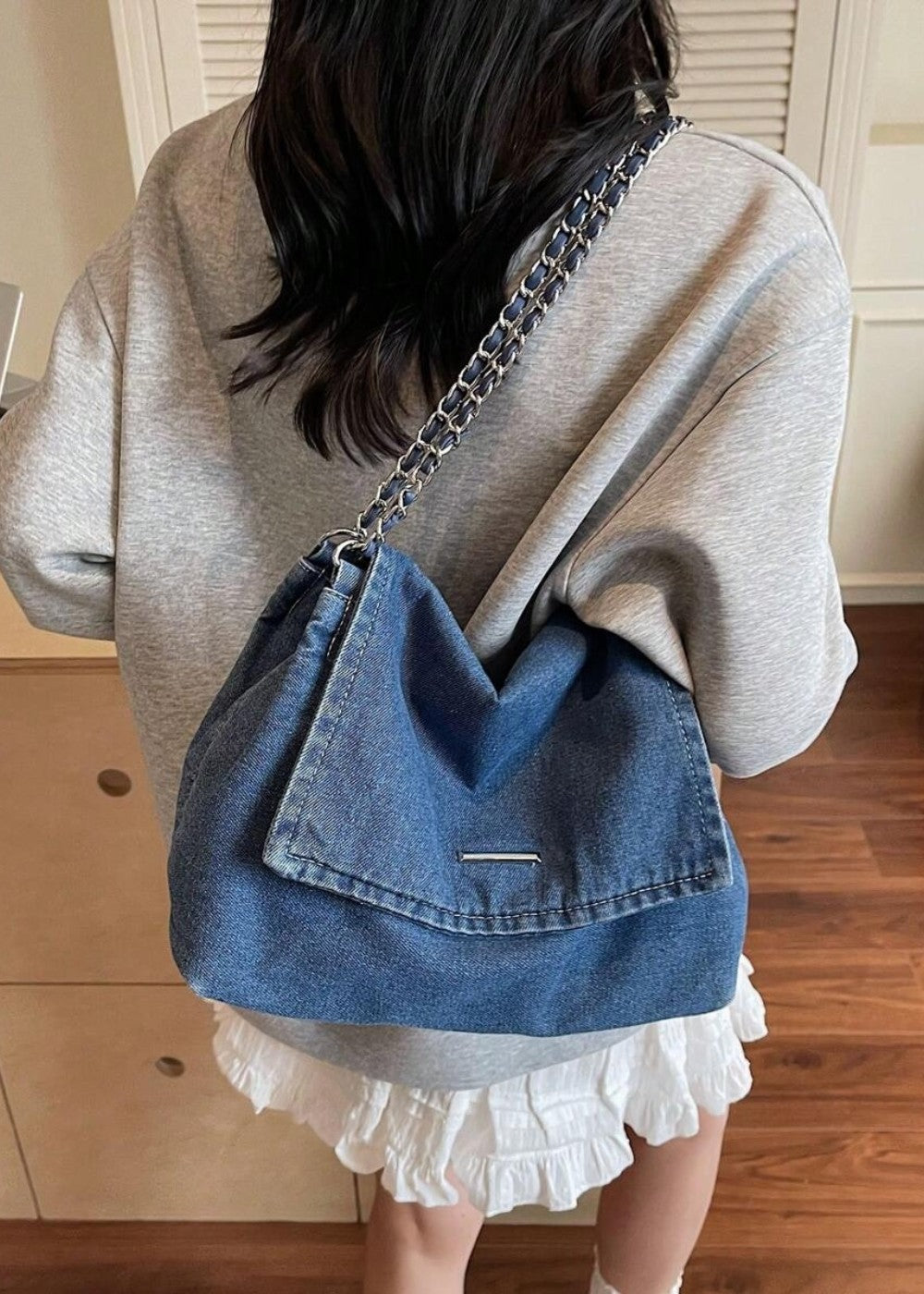 Sac à chaîne métallique de style urbain en denim - Briseida