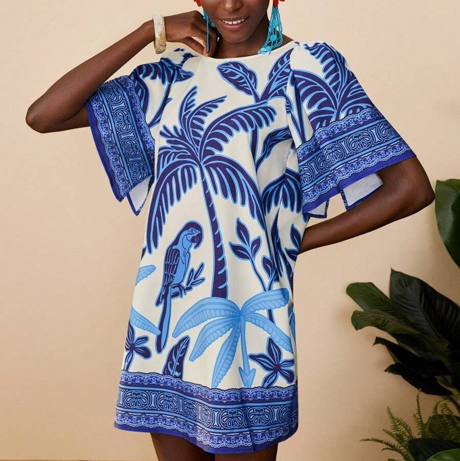 Robe courte à imprimé floral de style ethnique pour femmes - Nayeli