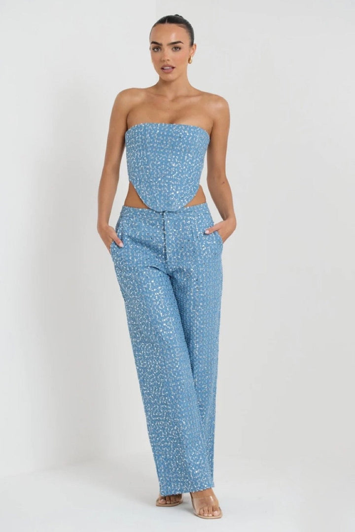 Ensemble pantalon denim à paillettes Matilda